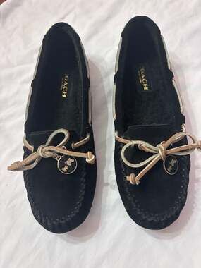 Coach Black Suede Moccasin Slippers